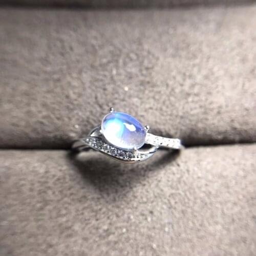 Natural blue moonstone ring, simple style, shop promotion, 925 silver, free shipping, popular style