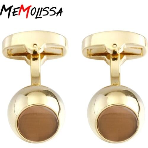 MeMolissa Luxury Shirt Cufflinks for mens Brand cuff button Brown Opals Gold Color cuff links High Quality abotoaduras Jewelry