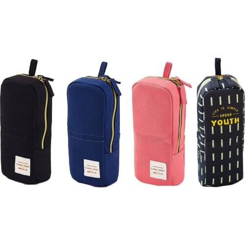 Multifunctional Canvas Pencil Pen Holder Case Large Capacity Bag Organizer with Phone Stand Function for Home School Stationery