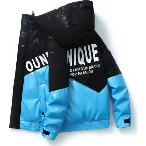 2021 New Men Winter Hooded Jacket Casual Thick Warm Bright Waterproof Parkas Men Autumn Outwear Letter Print Parka Jackets Man