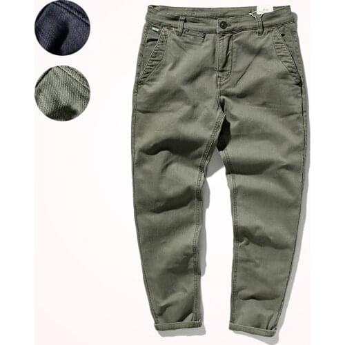 2020 Autumn and Winter New American Style Casual Pants Mens Vintage Thick Stretch Old Washed Slim Straight Trousers