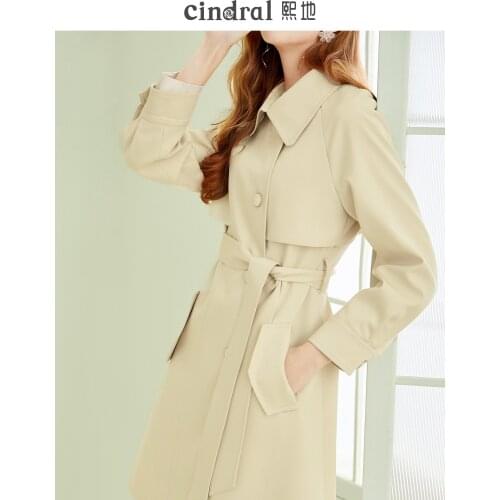 2021 Spring New Yellow Windbreaker Womens Middle Long Small Design Feeling Thin This Years Fashionable Coat