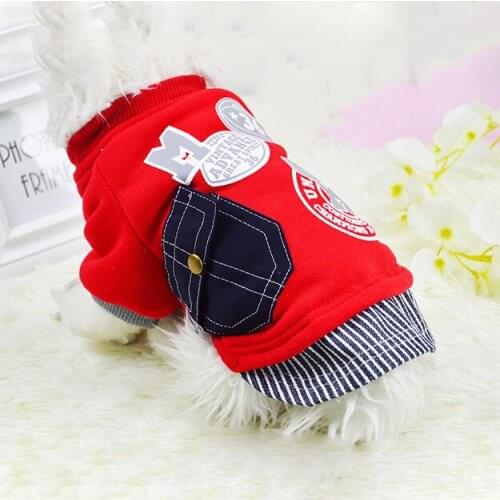 Autumn and winter new dog cotton material clothes letter pocket sweater pet supplies thick warm dog coat jacket 6 size two color