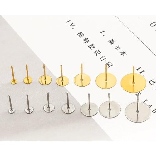 100pcs Stainless Steel Blank Earring Stud Base Fit 3 4 5 6 8 12mm Cabochon Cameo Settings DIY Jewelry Making Accessories