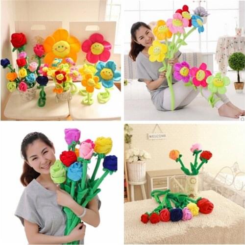Free To Bend PP Cotton Plant Plush Toy 5 Size for Choose Simulation Sun Flower Rose Plush Toys for Children for Home Decoration