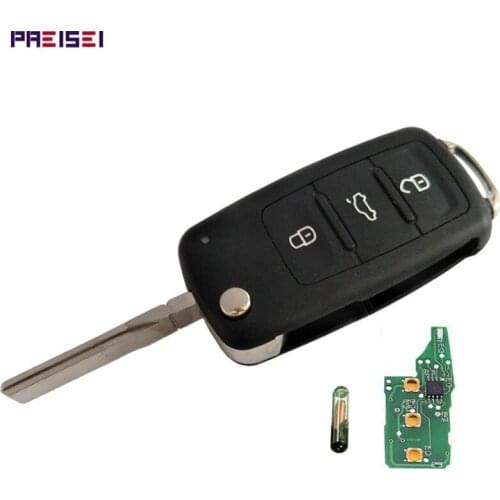 PREISEI 5K0837202AD 3 Button Replacemet Flip Folding Remote Car Key For VW Golf Jetta Polo Scirocco Tiguan 433mhz ID48 Chip
