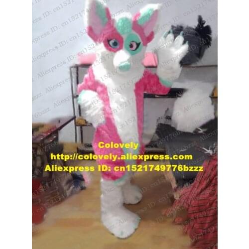 Pink Long Fur Husky Dog Wolf Fursuit Furry Mascot Costume Adult Cartoon Character Outfit Commemorate Souvenir Mega-event zz9542