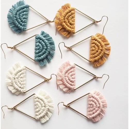 Dvacaman 2020 New Design Bohemian Leaf Shape Tassel Earrings For Women Fashion Weave Macrame Cotton Thread Earrings Drop Jewelry