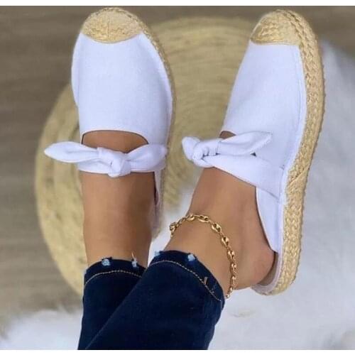 Women Butterfly-knot Slippers 2021 Summer Female Hemp Slides Fashion Casual Flats Ladies Outside Shoes Plus Size Footwear