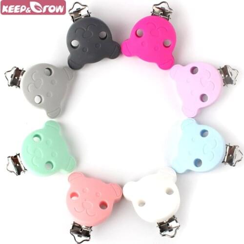 Keep&Grow BPA Free 1Pc Bear Silicone Pacifier Clips Holder Baby Teething Toys DIY Pacifier Chain Accessories Baby Teether Toys