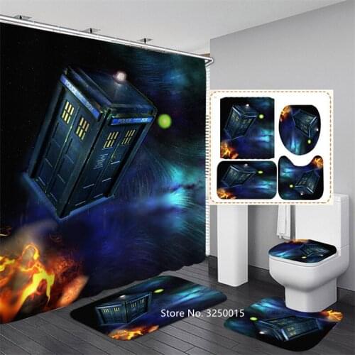 Blue Bright Starry Sky Bathroom Carpet Toilet Lid Waterproof Shower Curtain and Free Hook 4 Pieces of Animal Shower Curtain Set