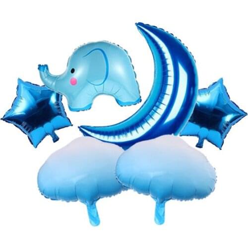 Elephant Theme Mylar Foil Balloon Decorations Baby Shower Backdrop Moon Star Elephant Foil Balloon for Baby Shower Birthday