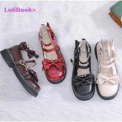 Lolibook Lolita Shoes Bow Women Shoes Heel Round Head Women Shoes Comfortable Kawaii Lolita Cosplay Shoes Detachable Shoestrap