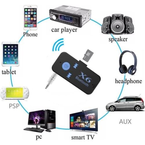 X6 bluetooth hands-free call 5.0 car bluetooth audio receiver adapter can be inserted into TF card AUX headset MP3 music player