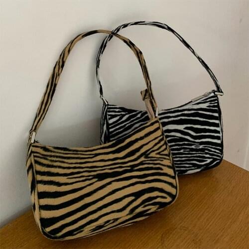 Retro Women Shoulder Bag 2020 Velvet Zebra Print Female Messenger Bag Ladies Casual Zipper Shoulder Bag Sac Main Femme