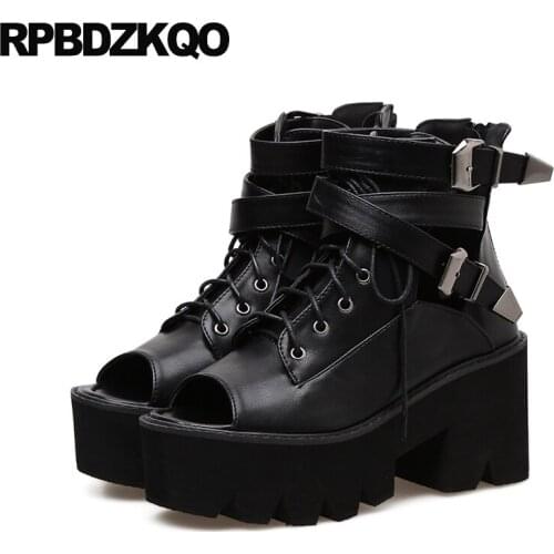 Boots Ankle Summer Peep Toe Platform Chunky Designer Shoes Women Luxury 2021 Sandals Motorcycle Biker High Heel Cut Out Black