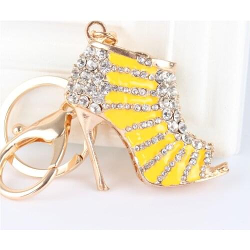 Gold High Heels Shoe Pendant Charm Rhinestone Crystal Purse Bag Keyring Key Chain Accessories Wedding Party Lover Gift