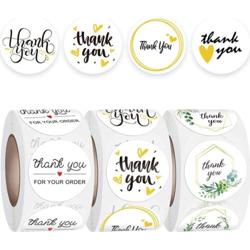 500pcs Thank you Gilding Round Labels Adhesive Flower Sticker Envelope Sealing Candy Bag Gift Box Packing Wedding Party Decor