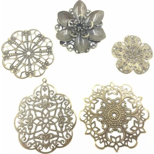 10Pcs Mixed Flower Round Filigree Wraps Alloy Embelishment Connectors Craft Jewelry DIY Findings