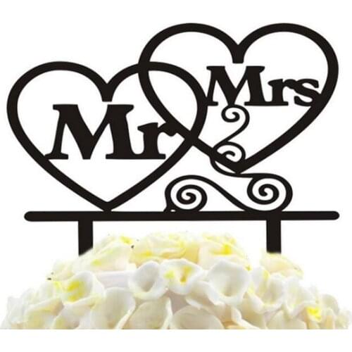 100pcs/lot Creative Double heart " Mr Mrs" lovers design wedding cake inserted card Wedding Cake Topper Party Cake Decorations