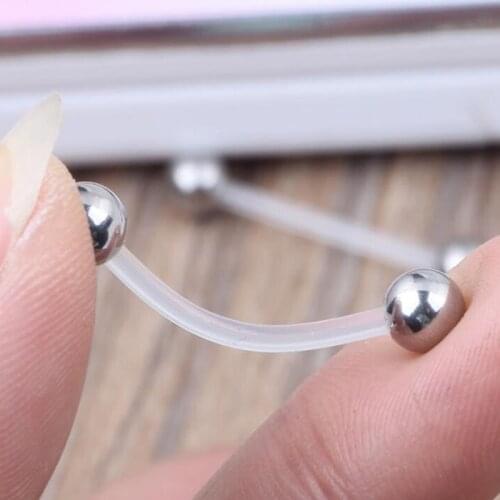 2 Piece body jewelry Stainless Steel Ball tongue ring 14G Clear Flexible Soft acylic Clear Industrial barbell Piercing
