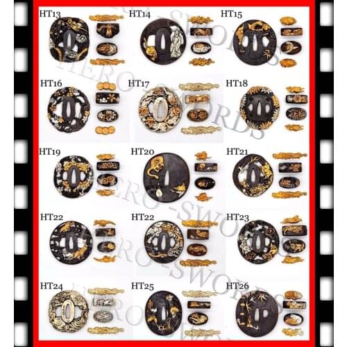 26 Difference Pattern Design Japan Samurai Sword Katana Copper Fitting-TSUBA+FUCHI+KASHIRA+MENUKI