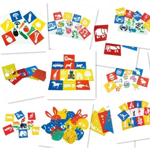 6Pcs/Set Baby Painting Slime Traffic Desert Template Dinosaur Easter Pattern Stencils Suit Kids Drafting Stencil Birthday Gift