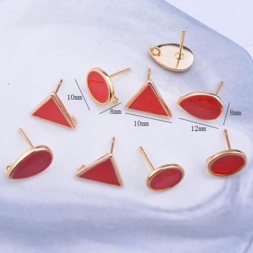 6pcs High Quality Gold Triangle Red Earring Connector Oval Drop Earring Accessories Pendant Stainless steel Needle