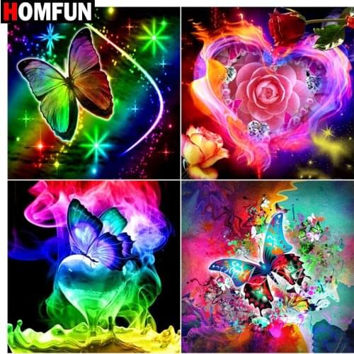 HOMFUN Diy 5d Diamond Painting ‘’Butterfly Color Rose" Cross Stitch Square Round Diamond Embroidery Handwork Rhinestone Art
