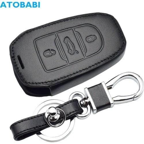 ATOBABI 3 Buttons Leather Car Key Case For Peugeot 208 508 2008 For Citroen C4L CACTUS C5 C3 C6 C8 Picasso Xsara Smart Key Cover
