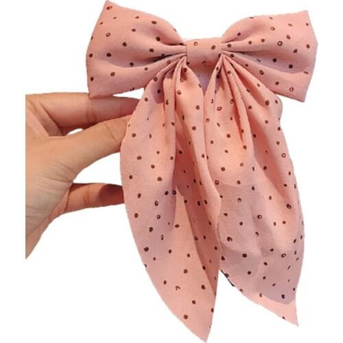 Girls Hair Bow With Metal Clip Wave Point Pattern Lovable Style Durable Long Lasting Soft Match Most Hairstyles For Women