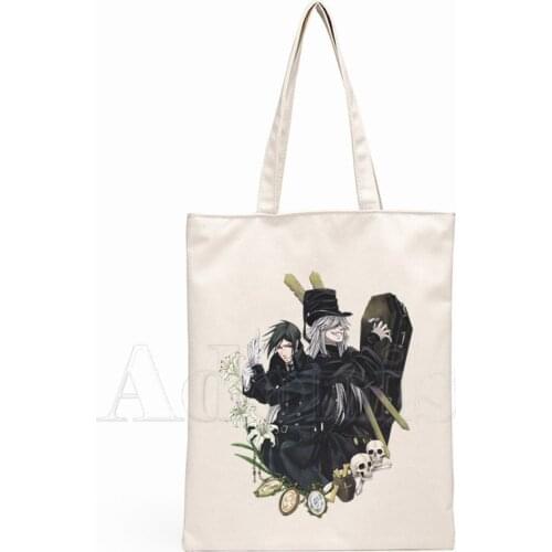 Black Butler Anime Ciel Phantomhive Sebastian Michaelis Graphic Cartoon Printed Canvas Shoulder Eco Environmental Shopper Bag
