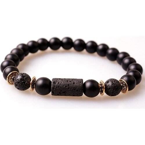 Black Lava Rock Stone Beads stretch Bracelets For Women Men Jewelry