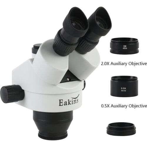 3.5X 7X 45X 90X Simul-Focal Trinocular Stereo Microscope Head Continuous Zoom WF10X/20MM Eyepiece Auxiliary Objective Lens
