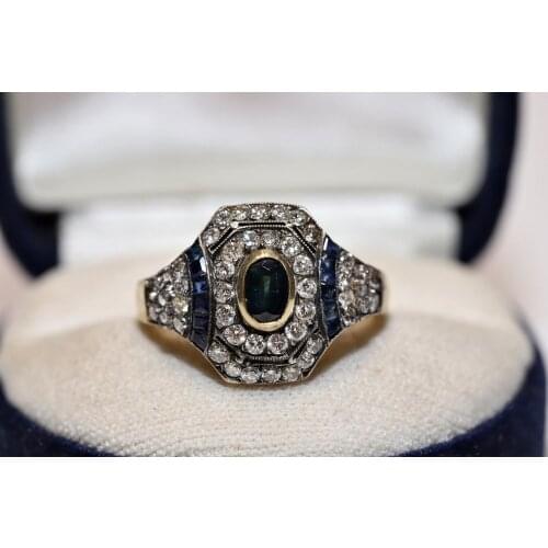 Perfect Vintage Art Deco 18k Gold Natural Diamond And Caliber Sapphire Decorated Pretty Ring