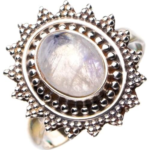 StarGems Natural Rainbow Moonstone Handmade 925 Sterling Silver Ring 7 D5141