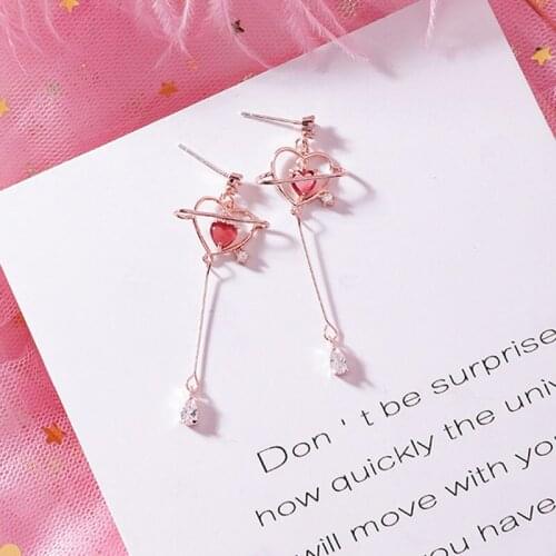 Fashion Pink Heart Crystal Dangle Earrings Water Drop Cute Earring for Woman Girl Trendy Party Jewelry