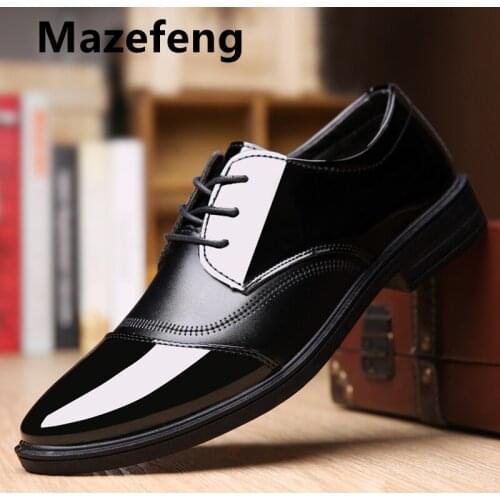 Mazefeng New 2021 High Quality Patent Leather Shoes Men Flats Fashion Men Casual Shoes Brand Man Soft Comfortable Lace Up Black