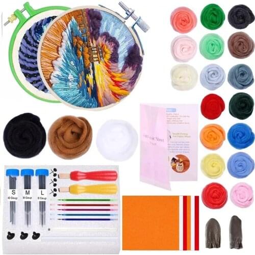 KAOBUY Needle Felting Kit With 80g Wool Roving Needle Felting Felt Fabric Sheet Embroidery Hoop for Beginners Painting with Wool