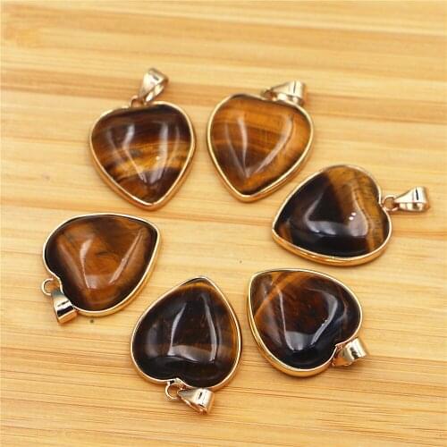 Natural Stone Lapis Aventurine Quartz Crystal Tiger Eye Turquoises Opal Heart-shaped Pendant Jewelry Making Necklace Accessories