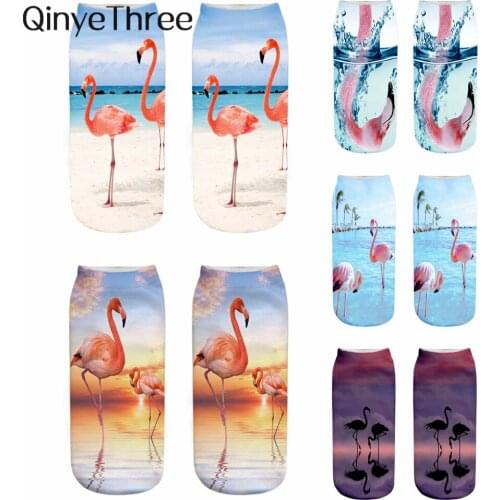 Chic Funny 3D Printing Cute Happy Flamingo Daily Life Series Short Ankle Socks Colorful Sokken Christmas Gift Dropship
