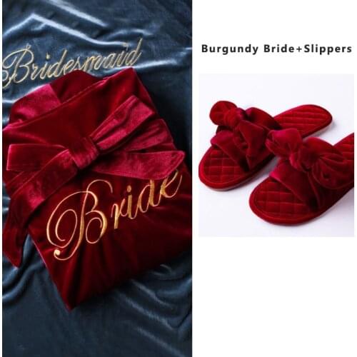 New Bride Bridesmaid Wedding Robe Velvet Nightgown Kimono Bathrobe Gown Embroidery Letter Women Sleepwear Casual Nightwear