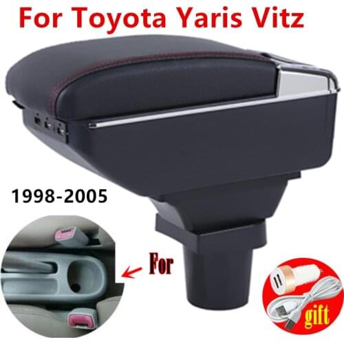 For Toyota Yaris Vitz Armrest Box 1998-2005 Hatchback Centre Console Storage Box with USB interface