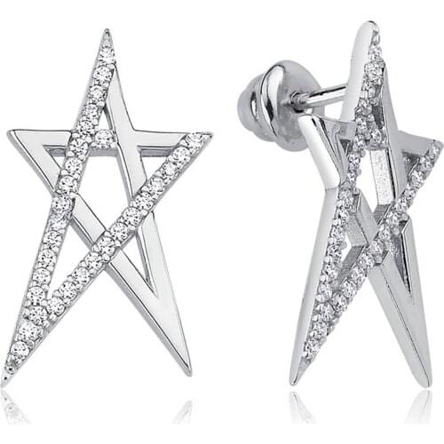 Valori Jewels Mega Star, Zirconia White Gemstone, Rhodium Plated, Sterling Silver Earrings