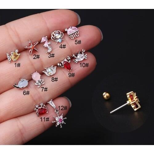 1Piece Ocean Fishes Stud Earrings for Teens Little Girl Ear Cuffs 2021 Trend Jewelry Piercing Cute Whale Crab Earrings for Women