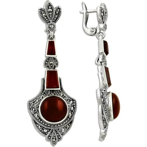 KUTAYDAN Marcasite Stone Earrings 925 Sterling Silver
