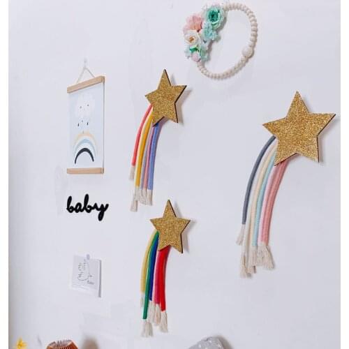 INS Nordic Lucky Star Rainbow Tapestry Cotton Woven Tassels Pendant Girls Room Decorations Wall Hanging Ornaments Photo Props