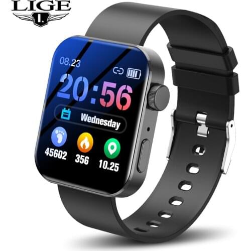 LIGE Men Smart Watch Bluetooth Call Watch Music Fitness Tracker Heart Rate Monitor Custom Dial Waterproof Women Smartwatch Men
