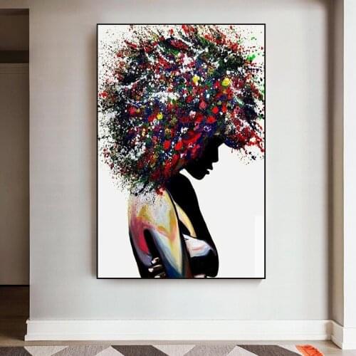 Modern Graffiti Art Black Women Canvas Painting Posters and African Women Wall Art Prints Pictures Home Living Room Decoration