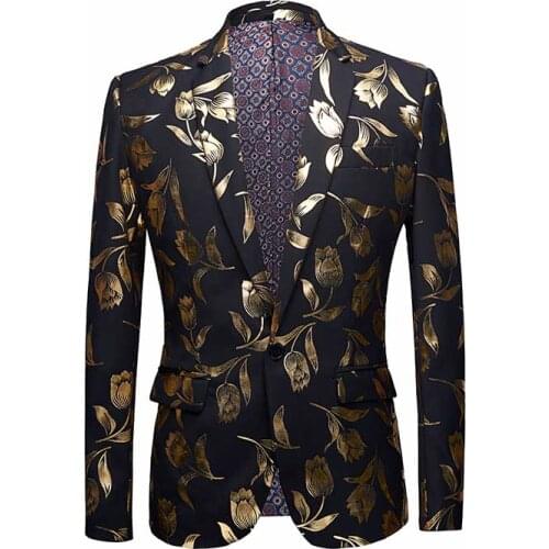 Stylish Gold Tulips Pattern Casual Blazer Men Suit Jacket British Gentleman Wedding Grooms Slim Fit Fashion Coat Outfit Sequins